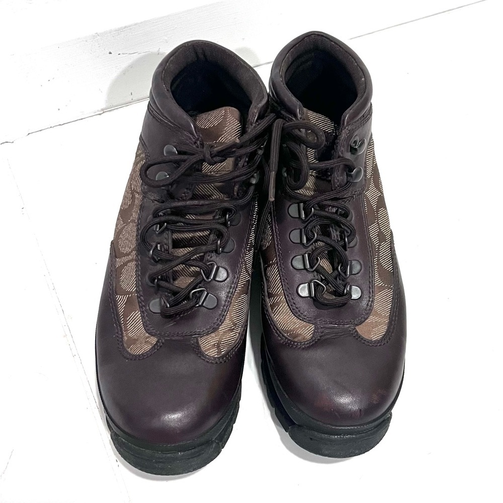 Coach Hanna logo Brown leather Boots 7.5 - Picture 3 of 11